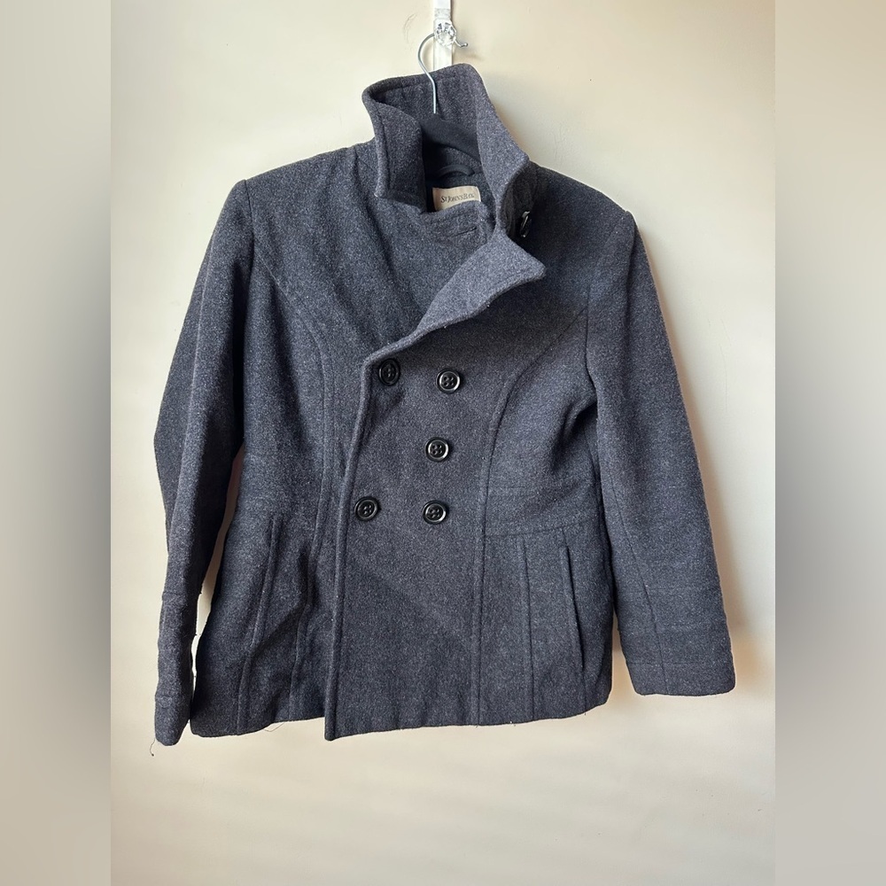St. John’s Bay Wool Cashmere Blend Gray Womens Size Petite Small Winter Pea Coat